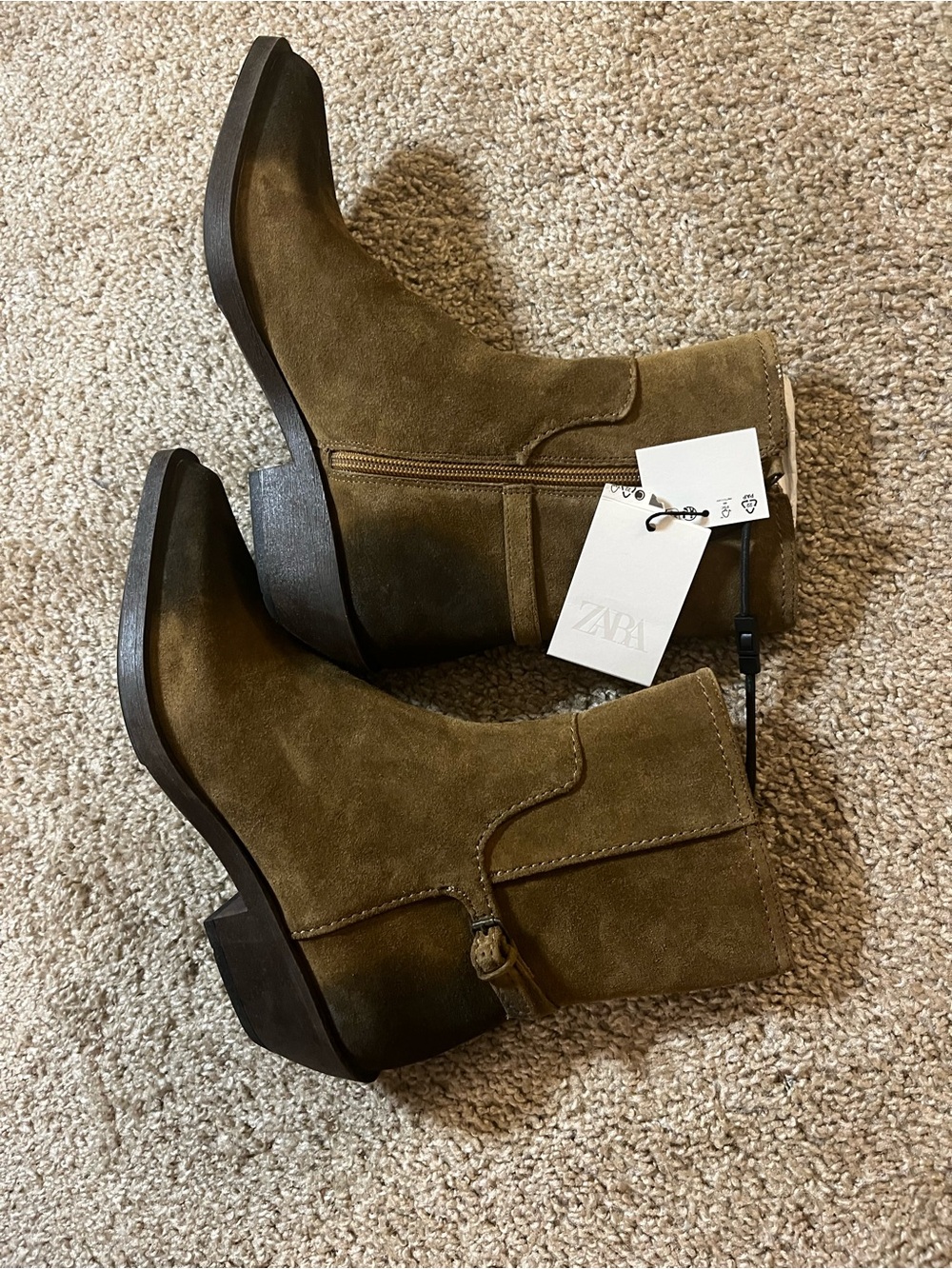Zara Olive Suede Ankle Boots